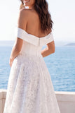 Off-the-shoulder ivoorkant A Line Sweep Sleep trouwjurk