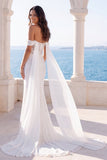 Off-the-shoulder meermin ivoren trouwjurk met sjerp