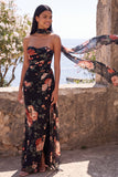 Zwarte Zeemeermin Sweetheart Bloemen Gerimpelde Chiffon Lange formele jurk met split