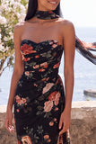 Zwarte Zeemeermin Sweetheart Bloemen Gerimpelde Chiffon Lange formele jurk met split