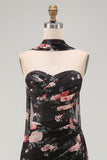 Zwarte Zeemeermin Sweetheart Bloemen Gerimpelde Chiffon Lange formele jurk met split