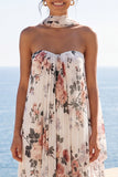 A-lijn Sweetheart Ivory Chiffon geplooide Maxi Bloemenjurk met halsdoek