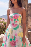 Narcissroze Bloem A-lijn strapless maxijurk