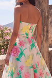 Narcissroze Bloem A-lijn strapless maxijurk