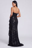Strapless lichtroze pailletten gerimpelde zeemeermin formele jurk