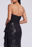 Strapless lichtroze pailletten gerimpelde zeemeermin formele jurk