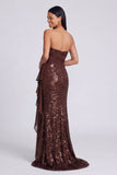 Strapless lichtroze pailletten gerimpelde zeemeermin formele jurk