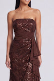 Strapless lichtroze pailletten gerimpelde zeemeermin formele jurk