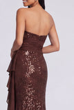 Strapless lichtroze pailletten gerimpelde zeemeermin formele jurk