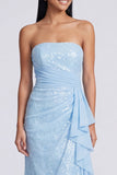 Strapless lichtroze pailletten gerimpelde zeemeermin formele jurk