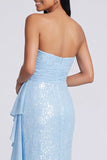 Strapless lichtroze pailletten gerimpelde zeemeermin formele jurk