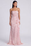 Strapless lichtroze pailletten gerimpelde zeemeermin formele jurk