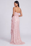 Strapless lichtroze pailletten gerimpelde zeemeermin formele jurk