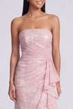 Strapless lichtroze pailletten gerimpelde zeemeermin formele jurk