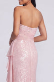 Strapless lichtroze pailletten gerimpelde zeemeermin formele jurk
