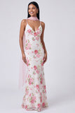 Witte roze zeemeermin Maxi bloemenjurk met pailletten