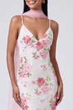 Witte roze zeemeermin Maxi bloemenjurk met pailletten