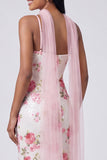 Witte roze zeemeermin Maxi bloemenjurk met pailletten