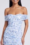 Off the Shoulder A Line roze bloemen maxijurk met split