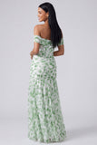 Off the Shoulder A Line roze bloemen maxijurk met split