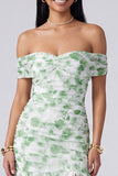 Off the Shoulder A Line roze bloemen maxijurk met split