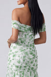 Off the Shoulder A Line roze bloemen maxijurk met split