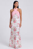 Lichtroze halter zeemeermin Maxi bloemenjurk