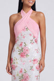 Lichtroze halter zeemeermin Maxi bloemenjurk
