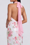 Lichtroze halter zeemeermin Maxi bloemenjurk
