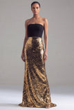 Zwarte en gouden strapless pailletten zeemeermin formele jurk