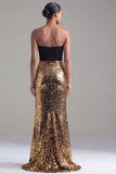 Zwarte en gouden strapless pailletten zeemeermin formele jurk