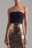 Zwarte en gouden strapless pailletten zeemeermin formele jurk
