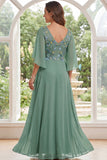 Saliegroene A-lijn chiffon V-hals bloemenjurk Moeder van de Bruid Moeder van de Bruid jurk