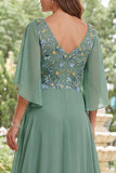 Saliegroene A-lijn chiffon V-hals bloemenjurk Moeder van de Bruid Moeder van de Bruid jurk
