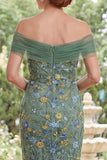 Zeemeermingroen Off the Shoulder Geborduurde Bloemenjurk Lange Moeder van de Bruid Jurk