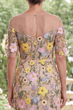 Champagne Illusie halsschede geborduurd met bloemen lange moeder van de bruid jurk met split