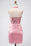 Bodycon roze strapless gerimpelde pailletten homecoming jurk