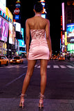 Bodycon roze strapless gerimpelde pailletten homecoming jurk