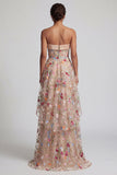 Off-the-shoulder high-low champagne A-lijn tule bloemenjurk Moeder van de Bruid jurk