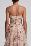 Off-the-shoulder high-low champagne A-lijn tule bloemenjurk Moeder van de Bruid jurk