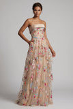 Off-the-shoulder champagne A-lijn tule korset bloemenjurk Mother of the Bride jurk