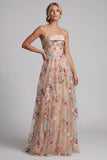 Off-the-shoulder champagne A-lijn tule korset bloemenjurk Mother of the Bride jurk