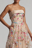 Off-the-shoulder champagne A-lijn tule korset bloemenjurk Mother of the Bride jurk