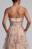Off-the-shoulder champagne A-lijn tule korset bloemenjurk Mother of the Bride jurk