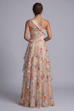 Champagne A-lijn tule met één schouder gerimpeld bloemenjurk Mother of the Bride Mother of the Bride Jurk
