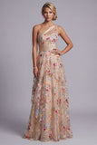 Champagne A-lijn tule met één schouder gerimpeld bloemenjurk Mother of the Bride Mother of the Bride Jurk