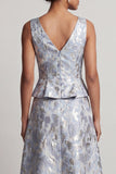Dusty Blue A-lijn V-hals lange jacquard bloemenjurk Mother of the Bride jurk