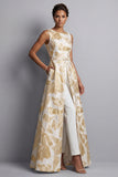 Champagne Jacquard Boothals Mother of the Bride Jumpsuits met zakken