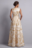 Champagne Jacquard Boothals Mother of the Bride Jumpsuits met zakken