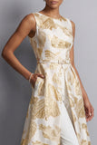 Champagne Jacquard Boothals Mother of the Bride Jumpsuits met zakken